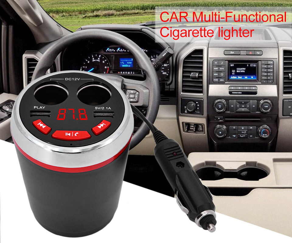 A23 Multi-functional Cigarette Lighter Bluetooth 3.0 Car FM Transmitter Dual USB Car Charger - Red