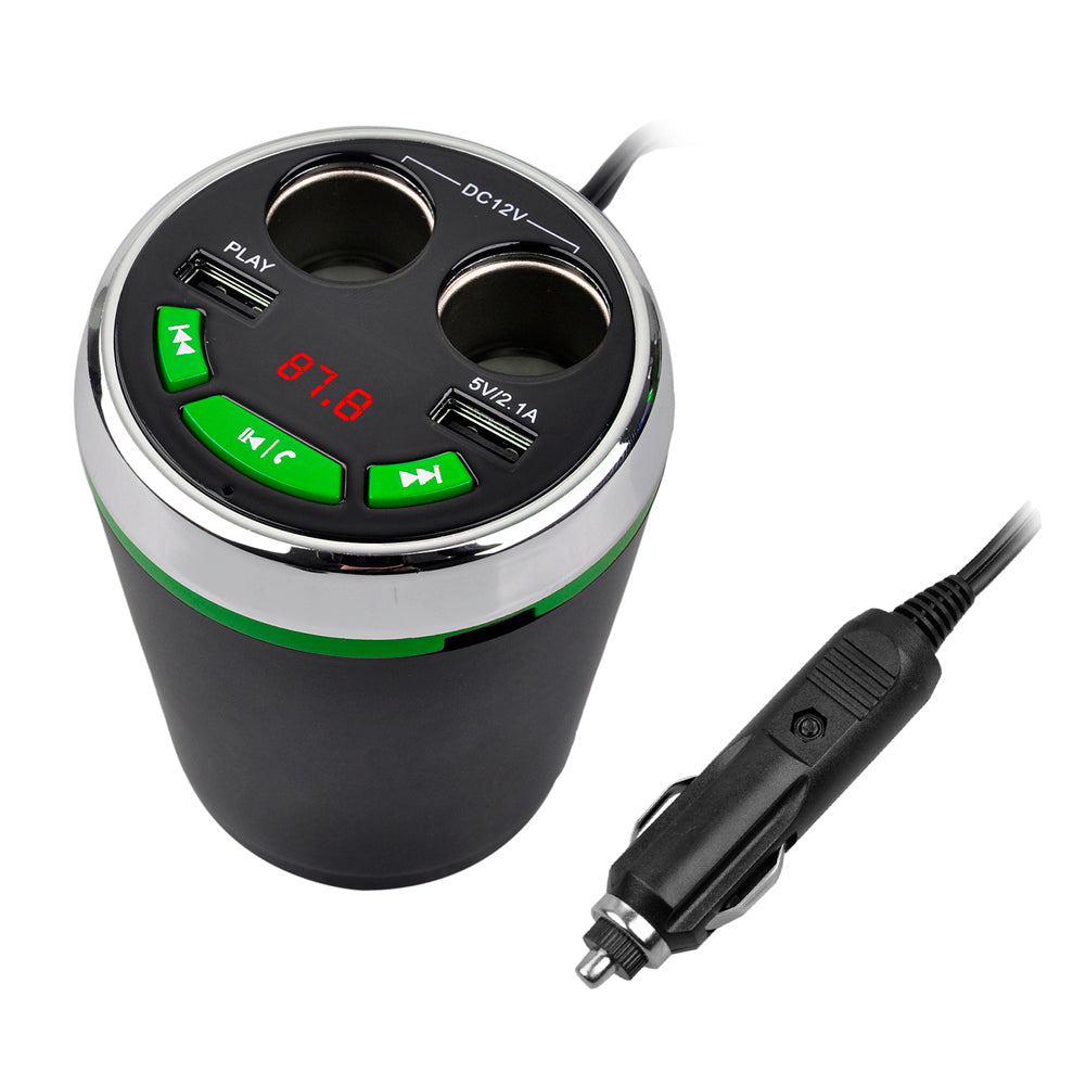A23 Multi-functional Cigarette Lighter Bluetooth FM Transmitter Dual USB Car Charger Car Kit - Green