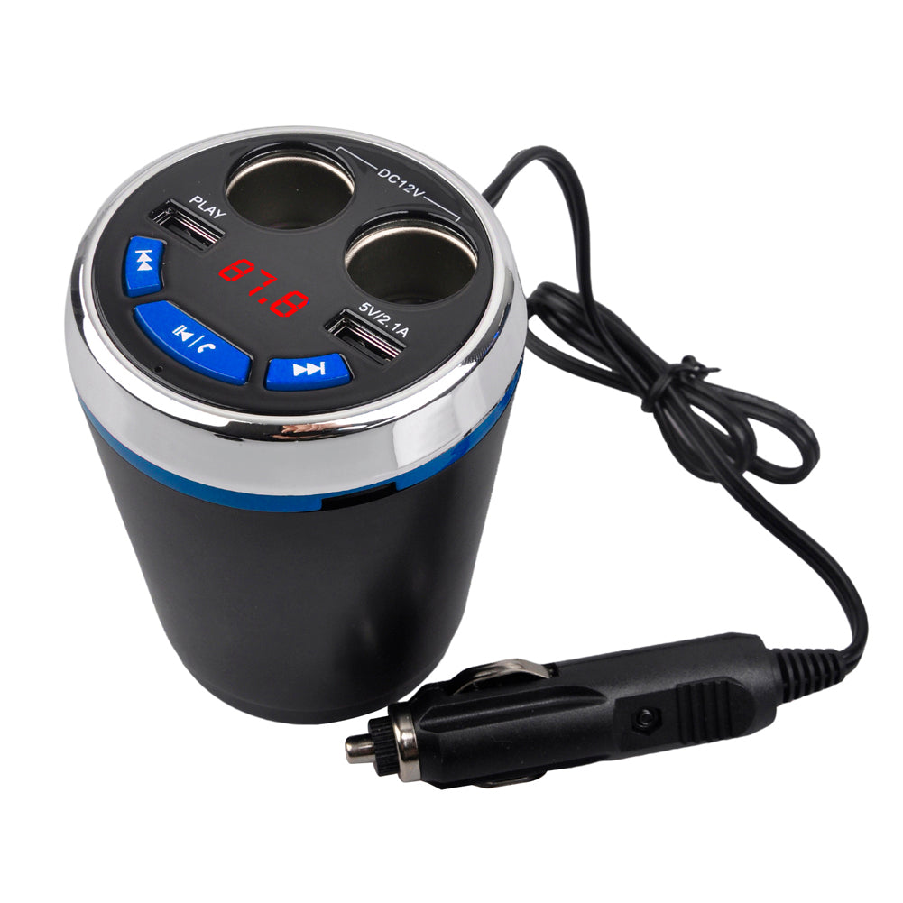 A23 Multi-functional Bluetooth Car FM Transmitter 2-Ports USB Car Charger with 2 Cigarette Lighters - Blue