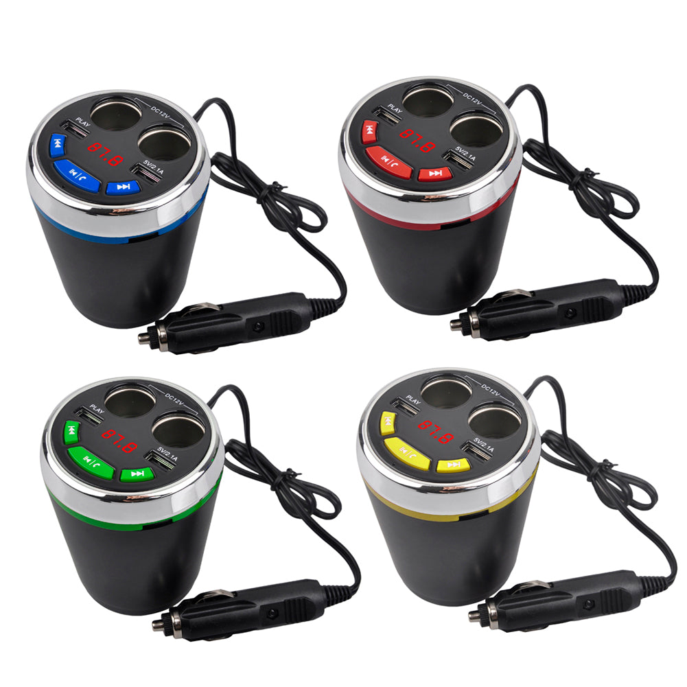 A23 Multi-functional Bluetooth Car FM Transmitter 2-Ports USB Car Charger with 2 Cigarette Lighters - Blue