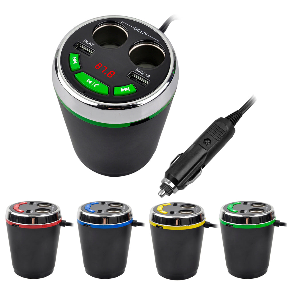 A23 Multi-functional Bluetooth Car FM Transmitter 2-Ports USB Car Charger with 2 Cigarette Lighters - Blue