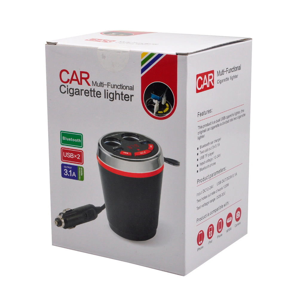 A23 Multi-functional Bluetooth Car FM Transmitter 2-Ports USB Car Charger with 2 Cigarette Lighters - Blue