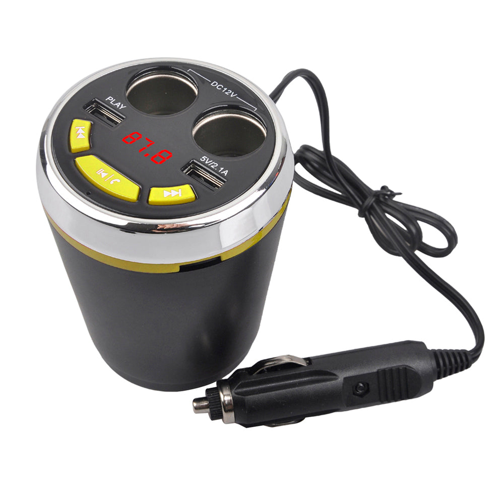 A23 Multi-functional Dual USB Car Charger Bluetooth Car FM Transmitter Support Hands-free Calls - Yellow