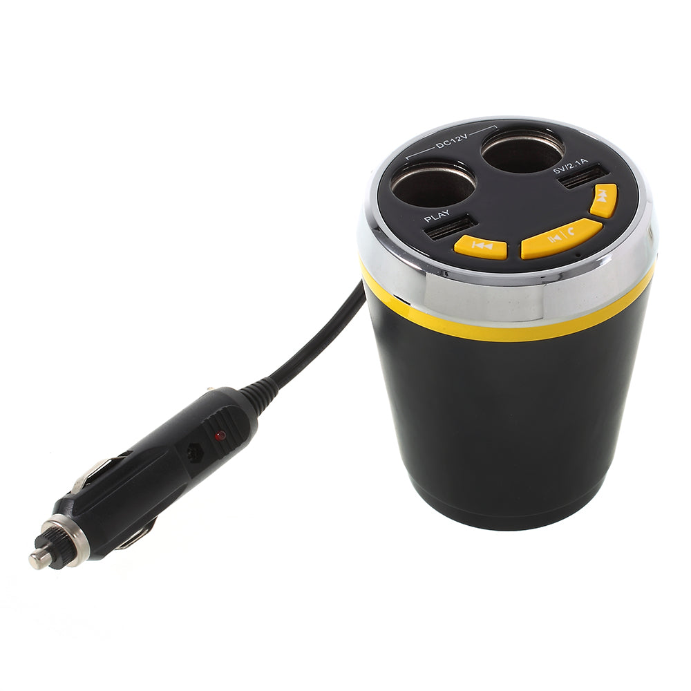 A23 Multi-functional Dual USB Car Charger Bluetooth Car FM Transmitter Support Hands-free Calls - Yellow