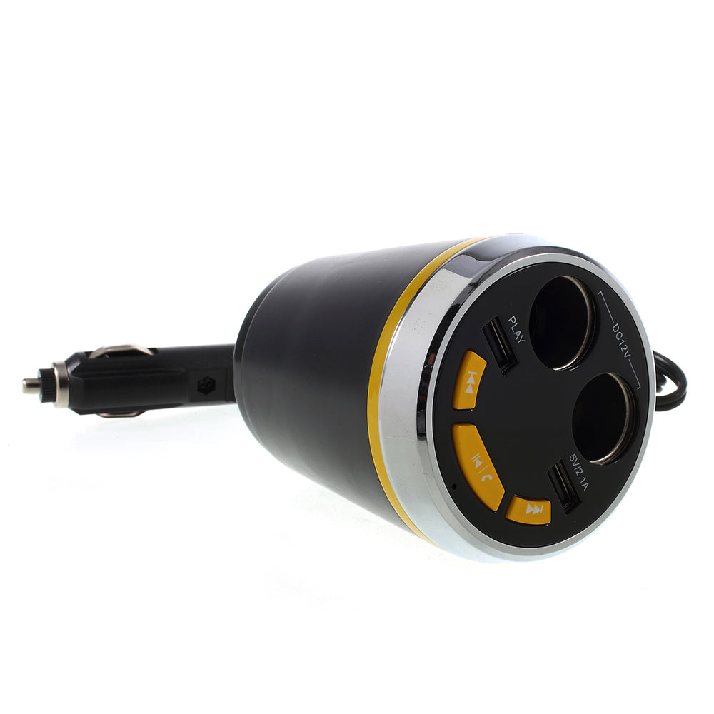 A23 Multi-functional Dual USB Car Charger Bluetooth Car FM Transmitter Support Hands-free Calls - Yellow