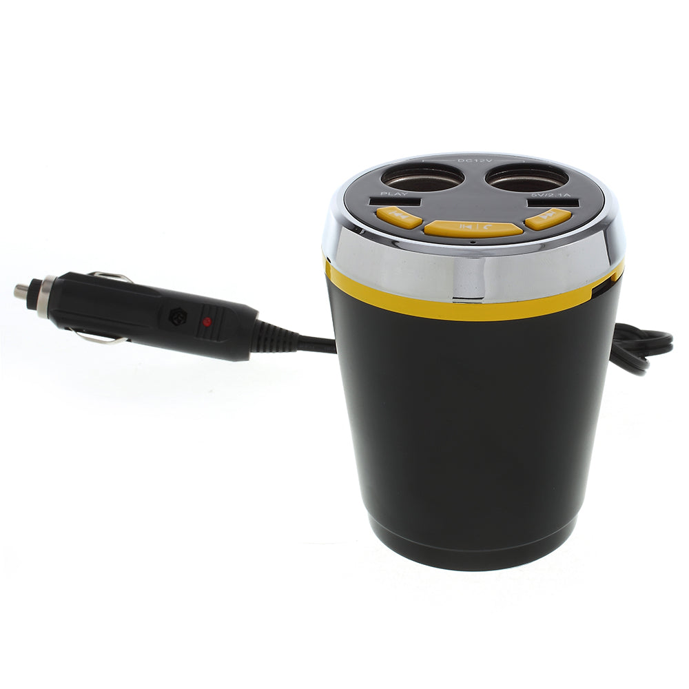 A23 Multi-functional Dual USB Car Charger Bluetooth Car FM Transmitter Support Hands-free Calls - Yellow