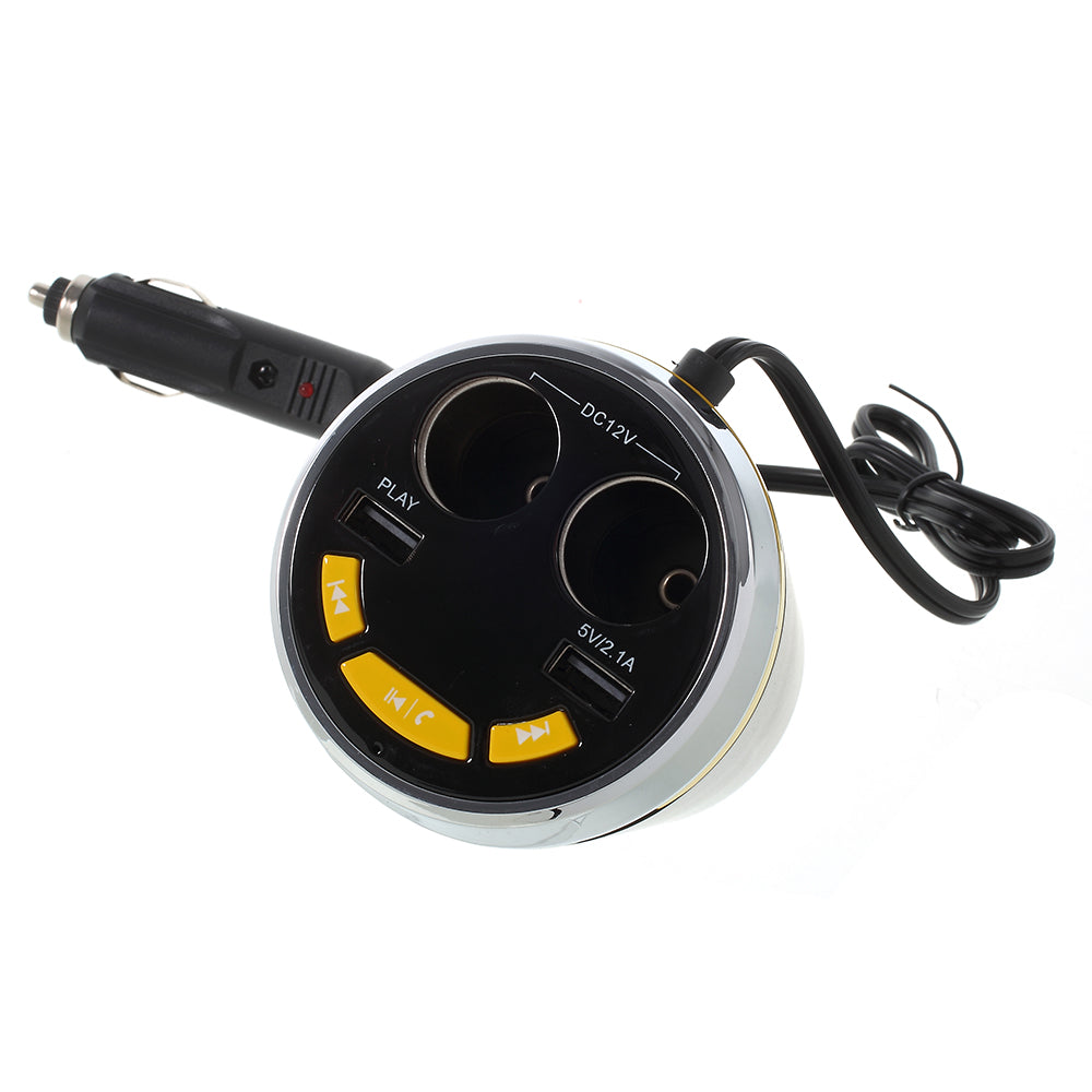 A23 Multi-functional Dual USB Car Charger Bluetooth Car FM Transmitter Support Hands-free Calls - Yellow