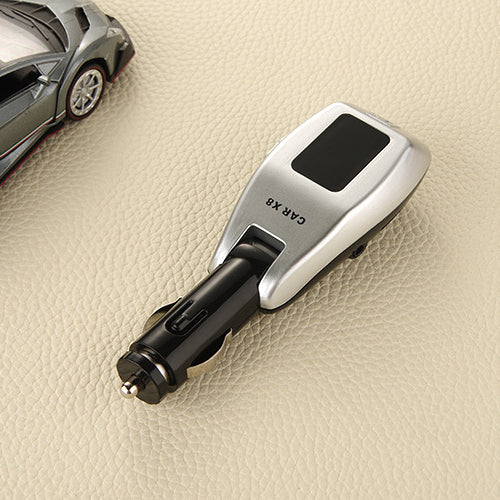 X8 Cigarette Lighter Car Charger Bluetooth Hands-free Car MP3 FM Transmitter Music Player for iPhone 8/8 Plus - Silver Color