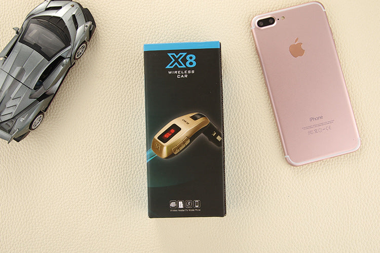 X8 Cigarette Lighter Car Charger Bluetooth Hands-free Car MP3 FM Transmitter Music Player for iPhone 8/8 Plus - Silver Color