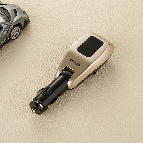 X8 Cigarette Lighter Bluetooth FM Transmitter Car Charger Car Kit Support TF Card / U Disk for iPhone 8/8 Plus - Gold Color