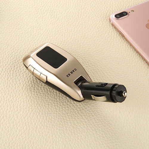 X8 Cigarette Lighter Bluetooth FM Transmitter Car Charger Car Kit Support TF Card / U Disk for iPhone 8/8 Plus - Gold Color