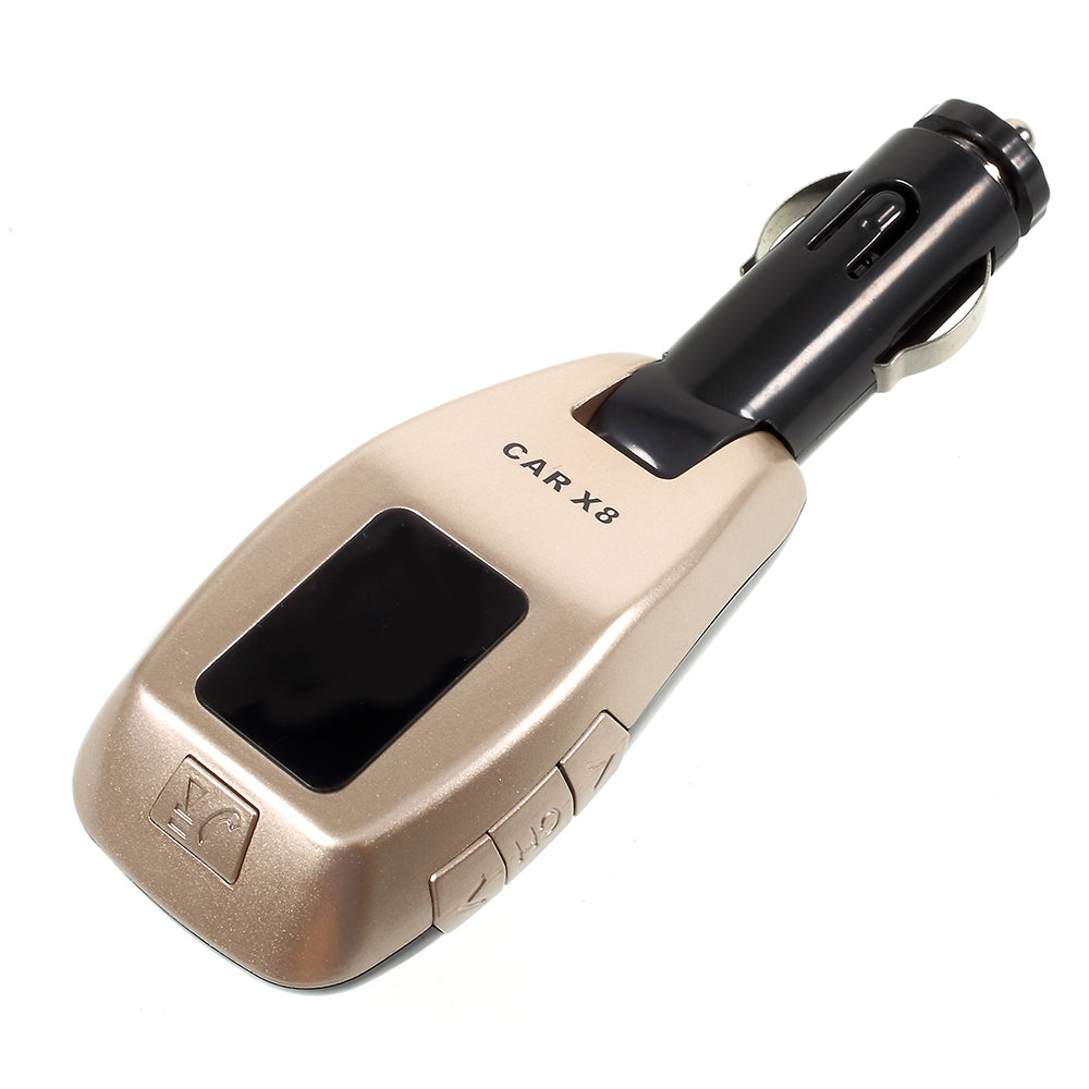 X8 Cigarette Lighter Bluetooth FM Transmitter Car Charger Car Kit Support TF Card / U Disk for iPhone 8/8 Plus - Gold Color