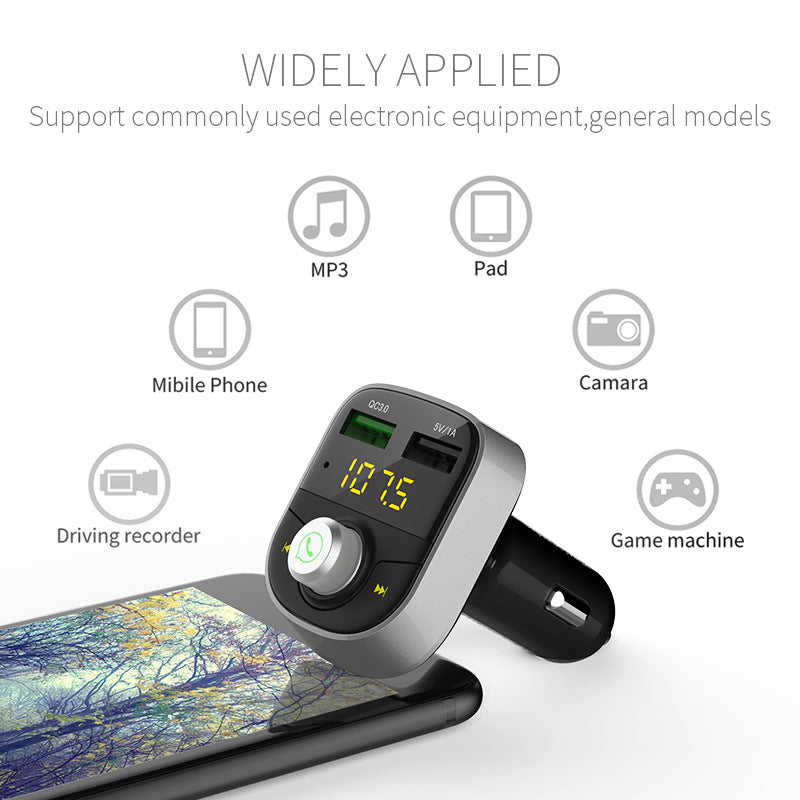 HY82S MP3 Music Player FM Transmitter Hands-free QC3.0 Dual USB Port Wireless Bluetooth Car Charger