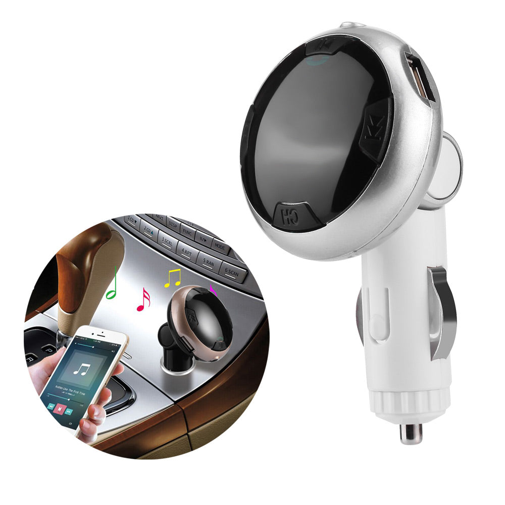 Car FM Transmitter Bluetooth MP3 Player Dual USB Car Charger with Dual USB Output - Silver Color