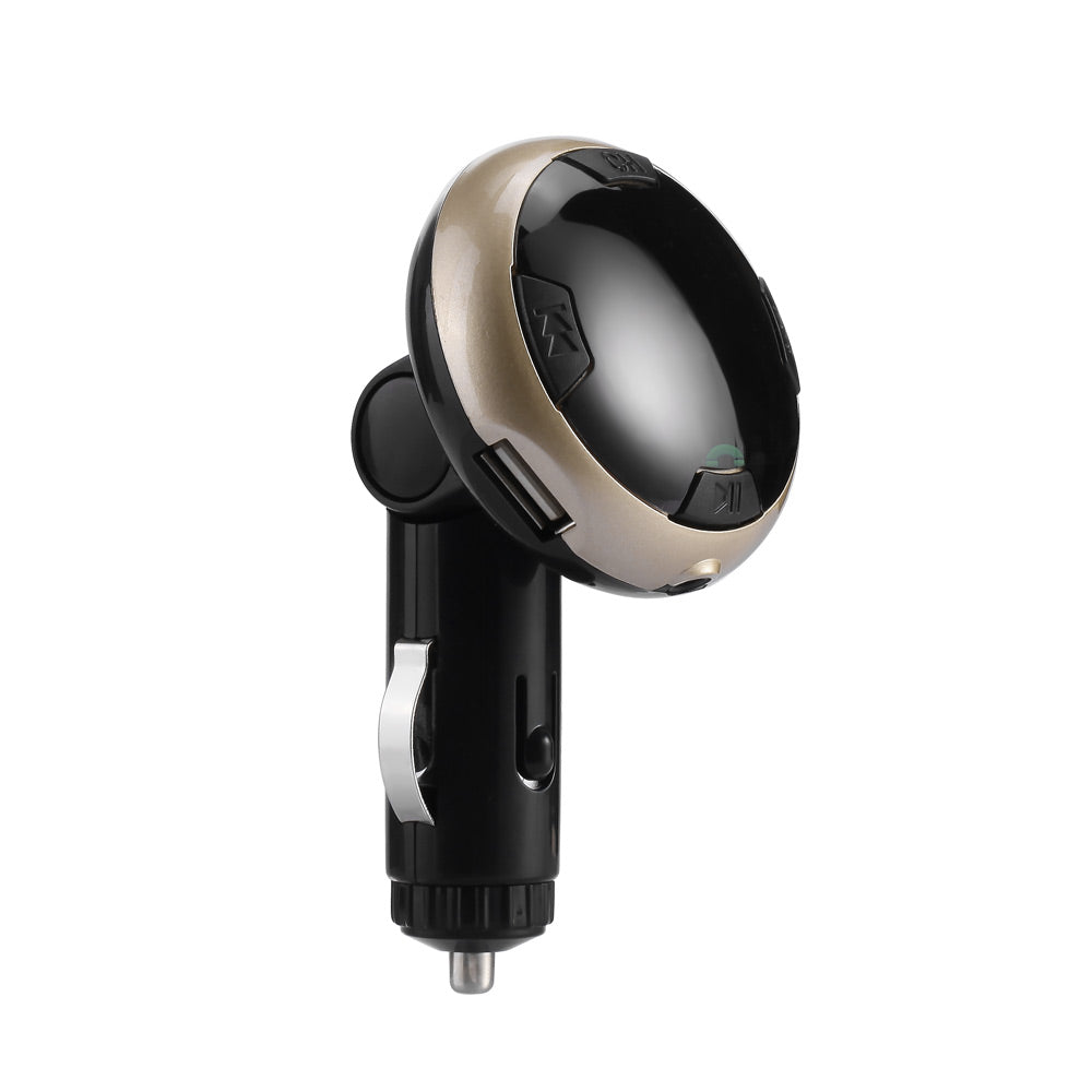 Dual USB Output Wireless Car Bluetooth Hands-free Music Player FM Transmitter - Gold Color