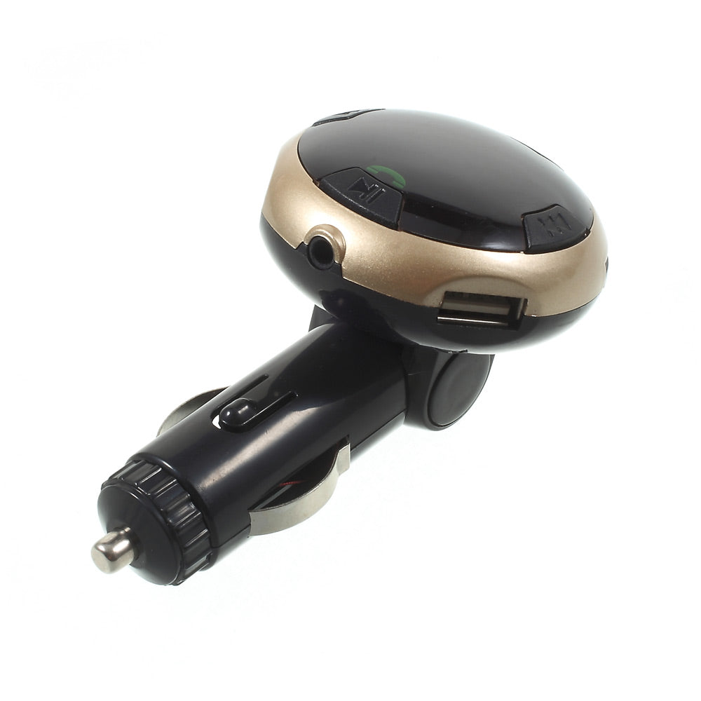 Dual USB Output Wireless Car Bluetooth Hands-free Music Player FM Transmitter - Gold Color