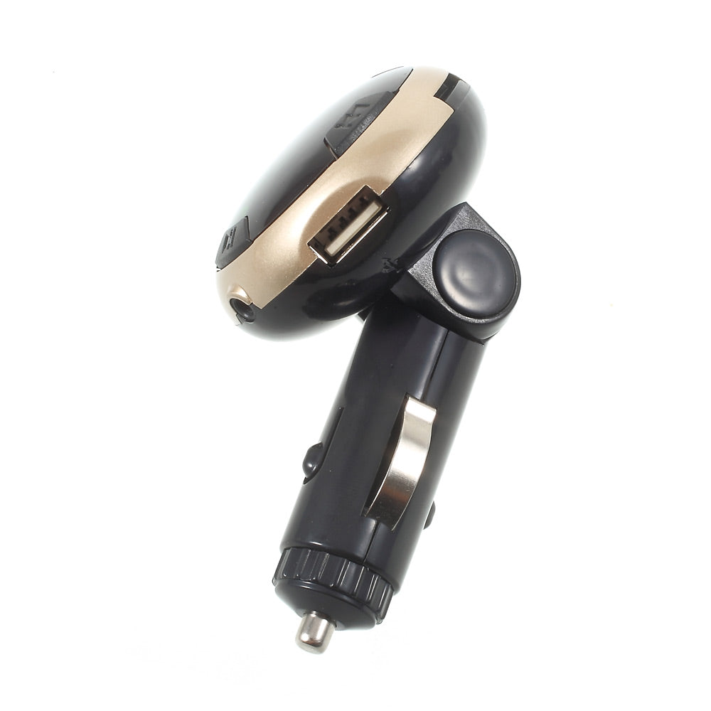 Dual USB Output Wireless Car Bluetooth Hands-free Music Player FM Transmitter - Gold Color