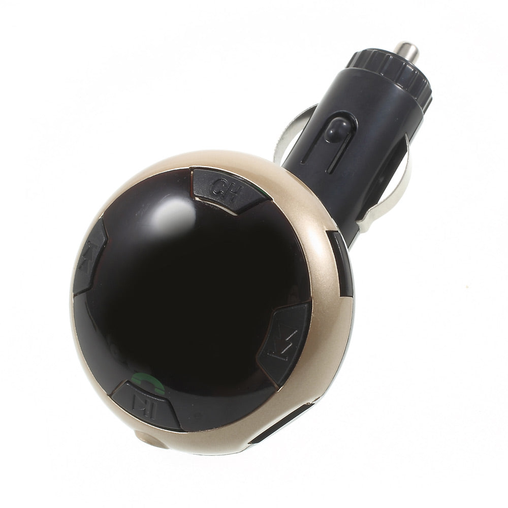 Dual USB Output Wireless Car Bluetooth Hands-free Music Player FM Transmitter - Gold Color
