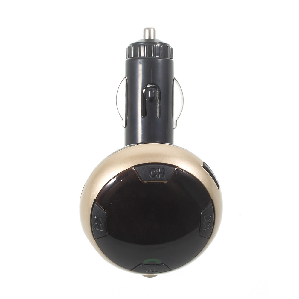 Dual USB Output Wireless Car Bluetooth Hands-free Music Player FM Transmitter - Gold Color