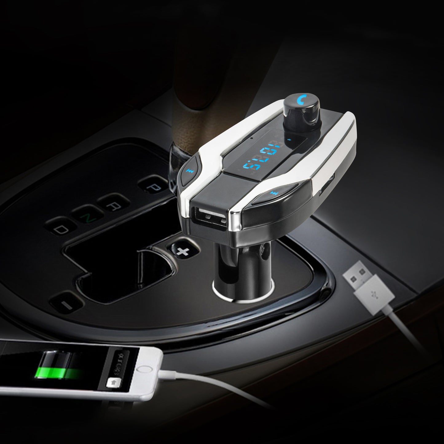 X7 Digital Display MP3 Player FM Transmitter Bluetooth Car Kit Support Aux-in / TF Card / U-Disk - Silver Color