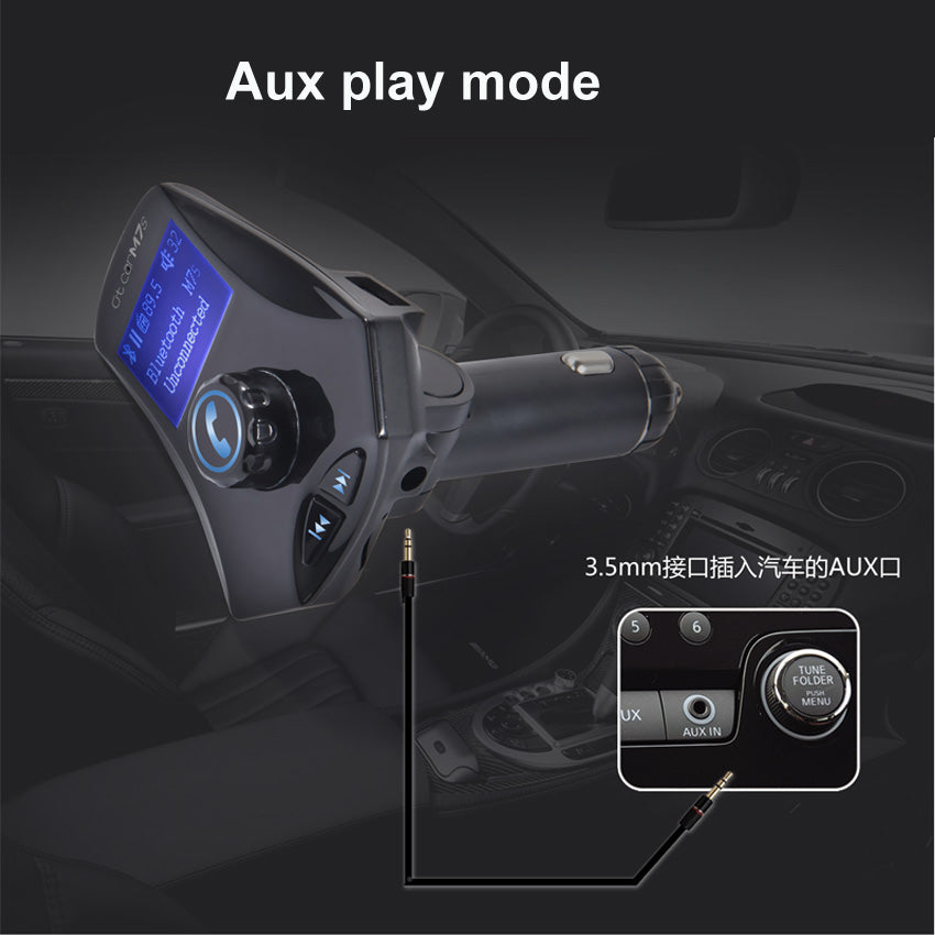 M7s LED Monitor Car MP3 Player Bluetooth FM Transmitter Car Kit Support Aux-in / TF Card / U-Disk - Black