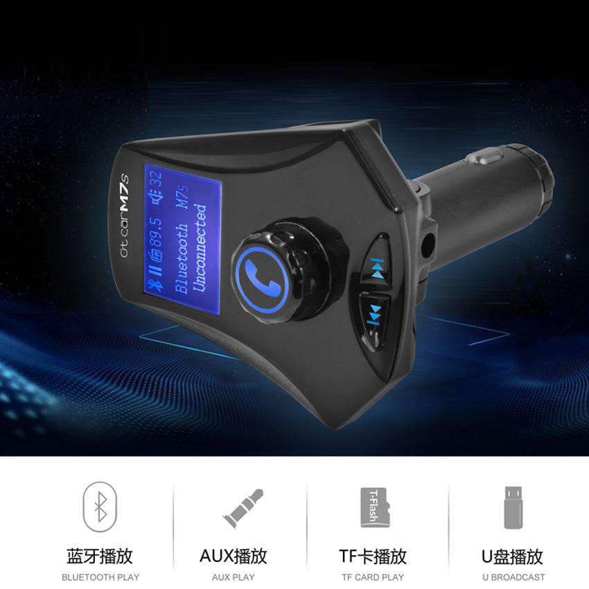 M7s LED Monitor Car MP3 Player Bluetooth FM Transmitter Car Kit Support Aux-in / TF Card / U-Disk - Black