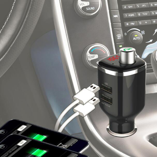 BC23 LED Monitor FM Transmitter Wireless Bluetooth Hands-free Car Kit with Dual-USB Ports Car Charger