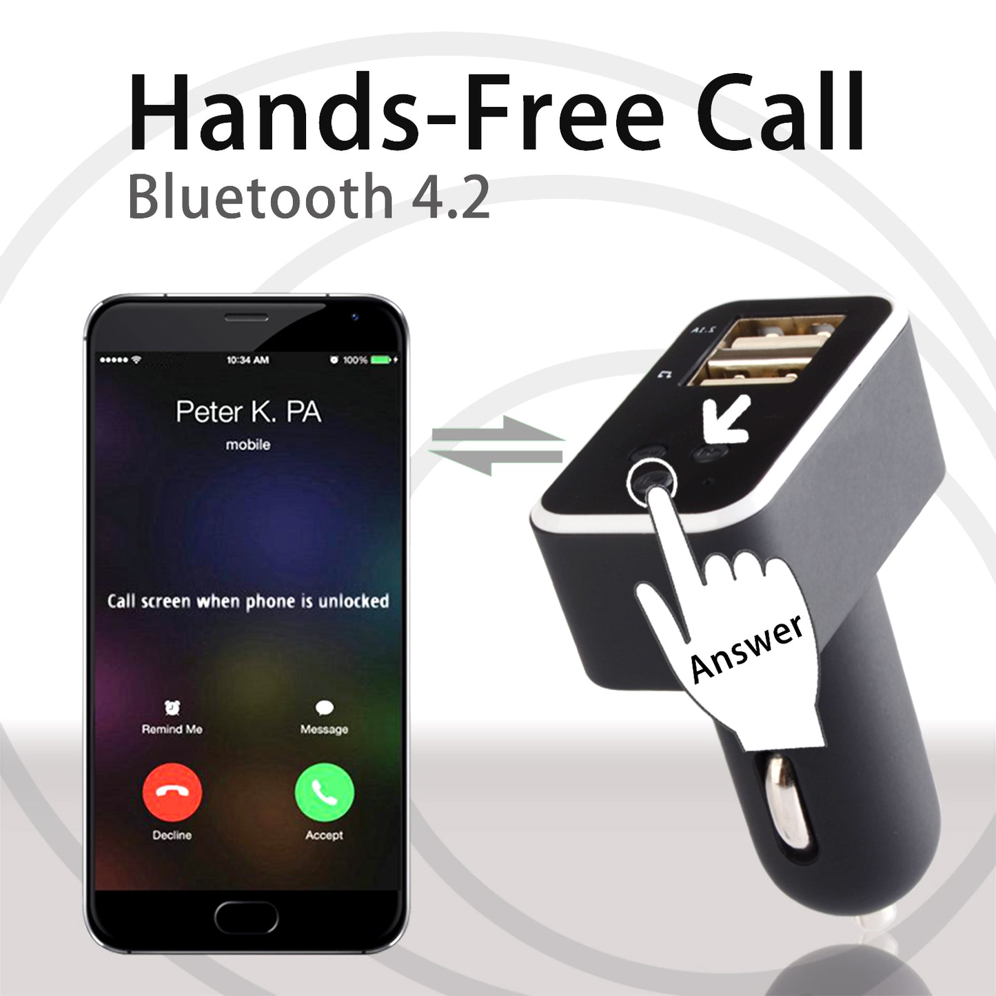 EC7 Smart Car Bluetooth MP3 Player FM Transmitter Dual USB Port Car Charger - Black