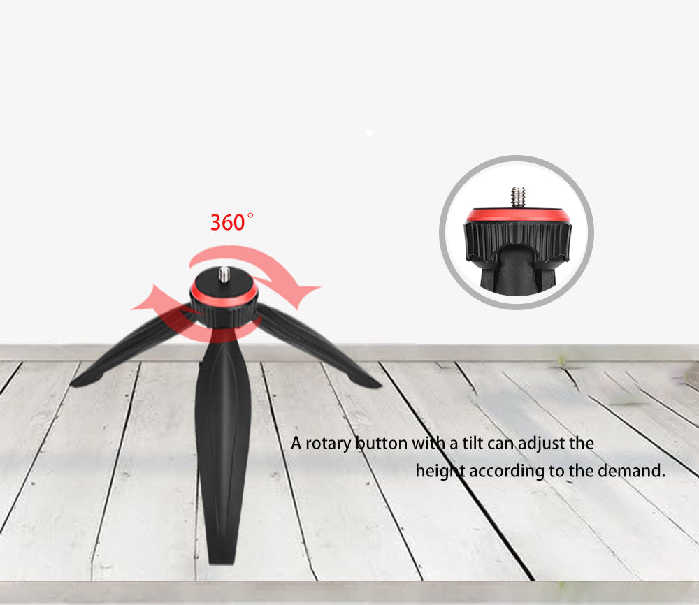 LDX-288 1/4" Screw Mini Tripod Stand Adjustable Height for Selfie Stick Monopod Stabilizer