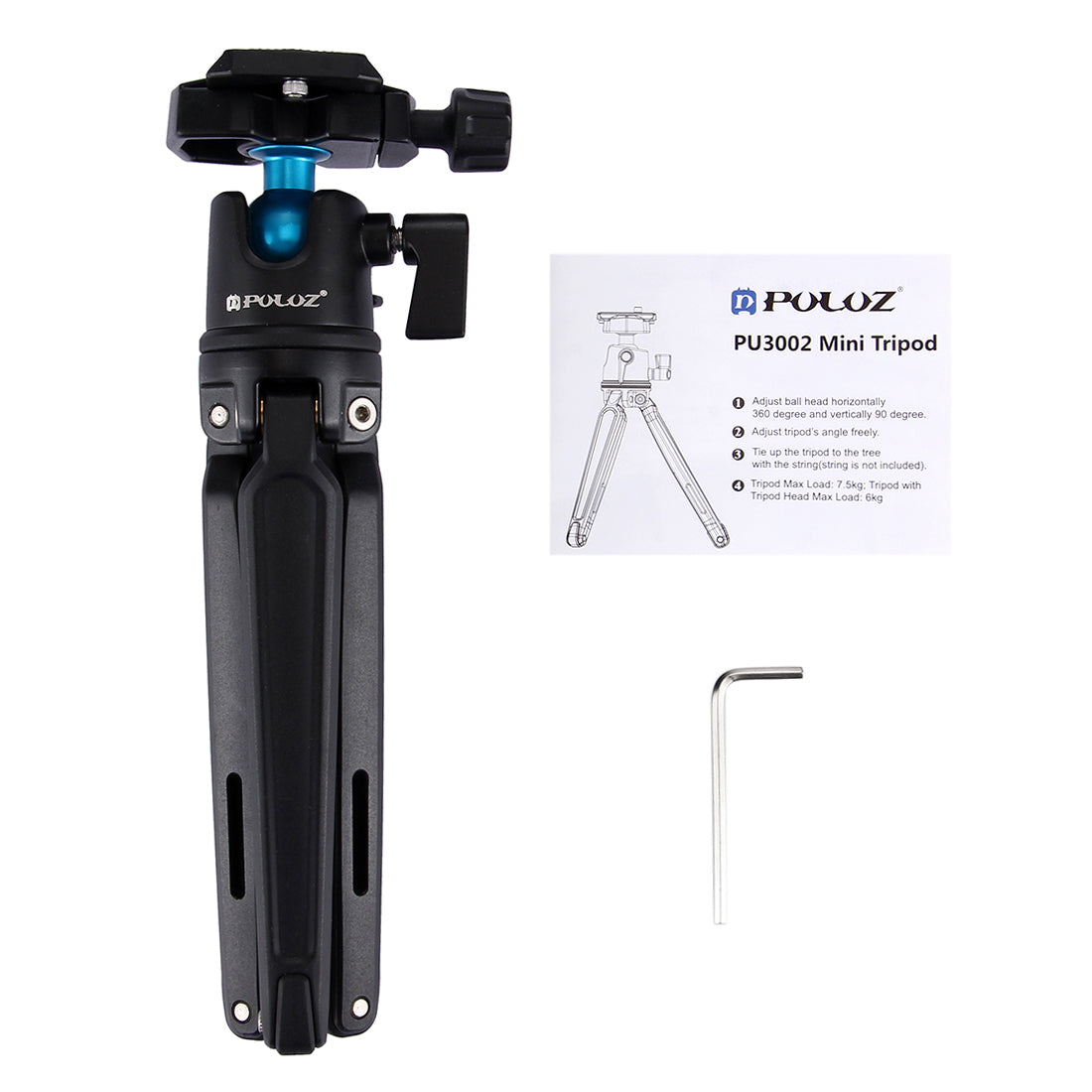 Puluz PU3002 Mini Aluminum Alloy Camera Tripod with Adjustable Leg Height 11~21cm for Sony, Nikon, Canon DSLR Cameras