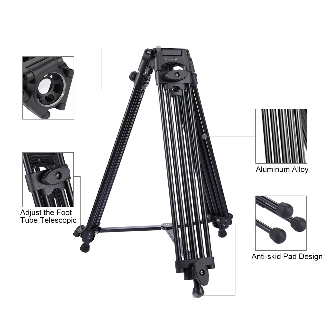 PULUZ PU3003 Aluminum Alloy Camera Tripod for Sony, Nikon, Canon DSLR Cameras - Bronze