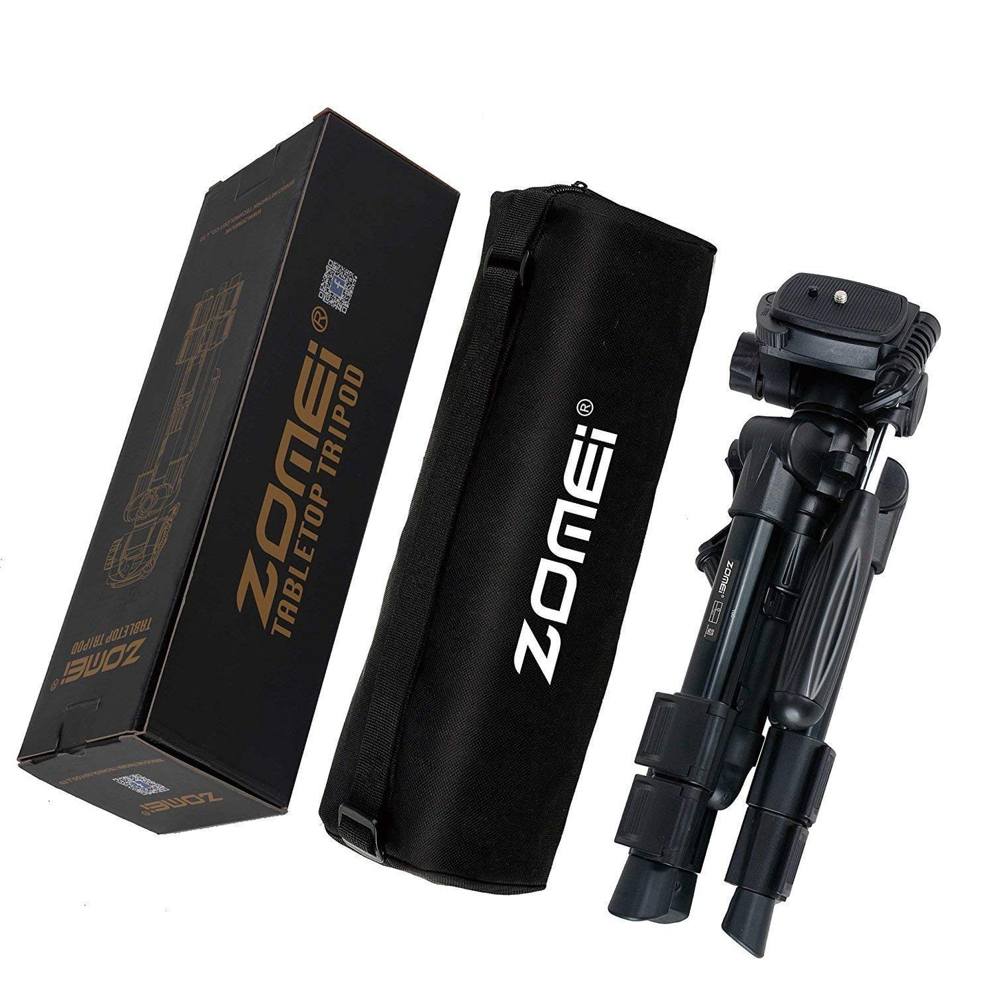 Zomei Q100 Portable Aluminum Alloy Mini Travel Camera Tabletop Tripod Lampstand - Black
