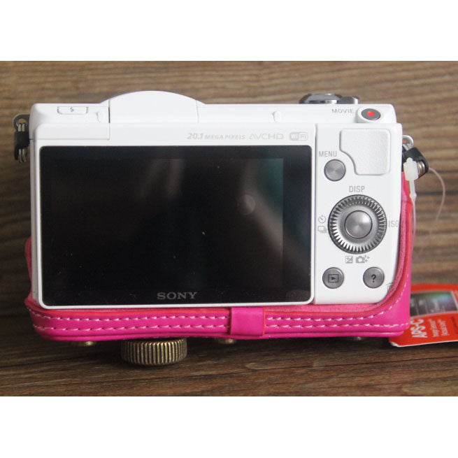PU Leather Protective Camera Shell Case with Shoulder Strap for Sony A5000/A5100/NEX3N - Rose