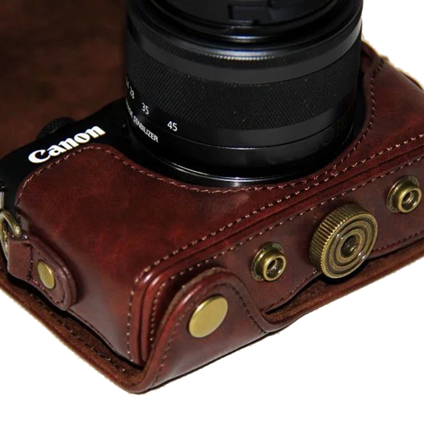 PU Leather Camera Protective Cover + Strap for Canon EOSM/EOSM2/EOSM 10 with 15-45mm Lens - Coffee