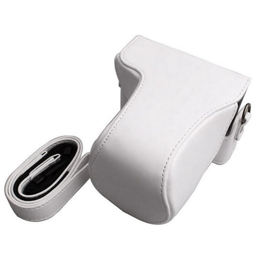 PU Leather Protector Case + Strap for Canon EOSM/EOSM2/EOSM 10 with 15-45mm Lens - White