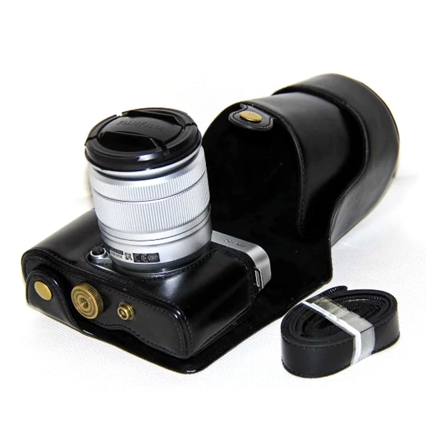 Uniqkart for Fujifilm XM1/XA2/XA1 Protective Leather Case Cover with Shoulder Strap - Black