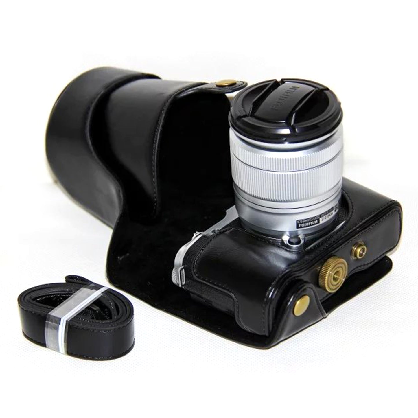 Uniqkart for Fujifilm XM1/XA2/XA1 Protective Leather Case Cover with Shoulder Strap - Black