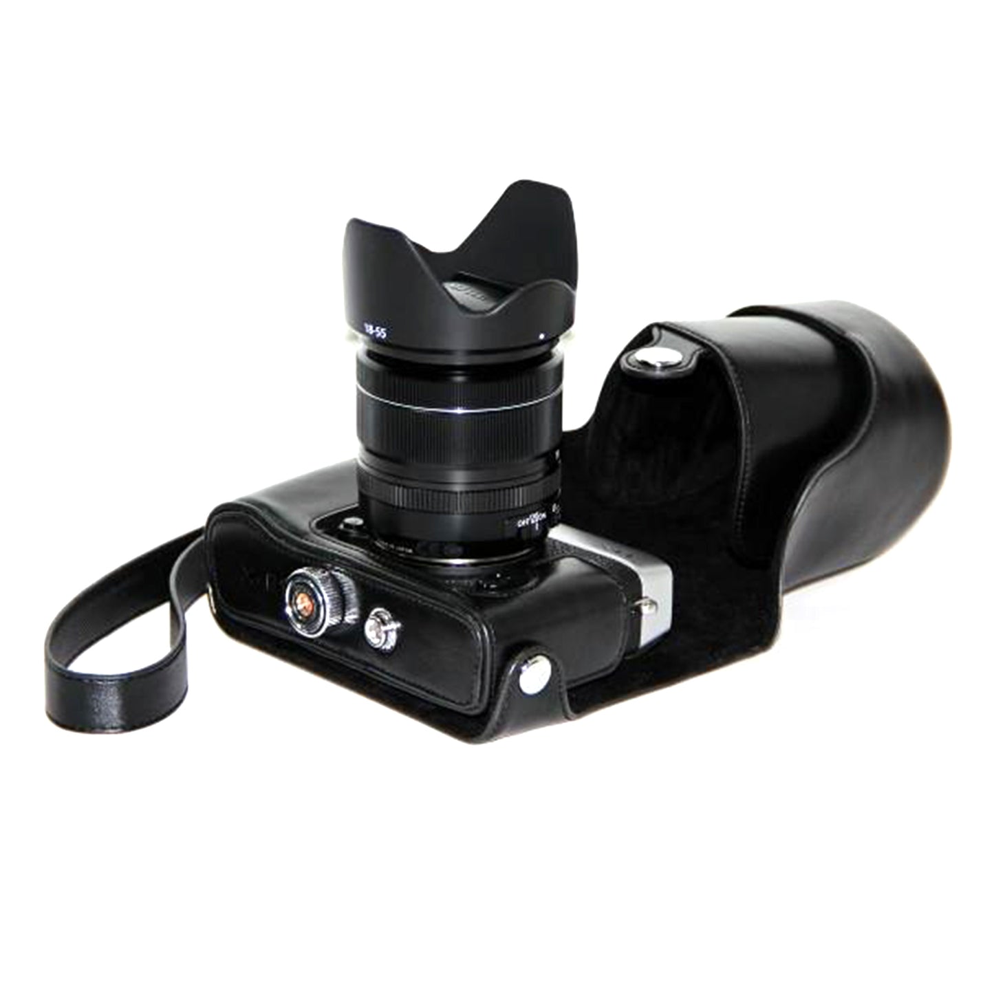 PU Leather Camera Protective Case with Shoulder Strap for Fujifilm X-E1/X-E2 - Black