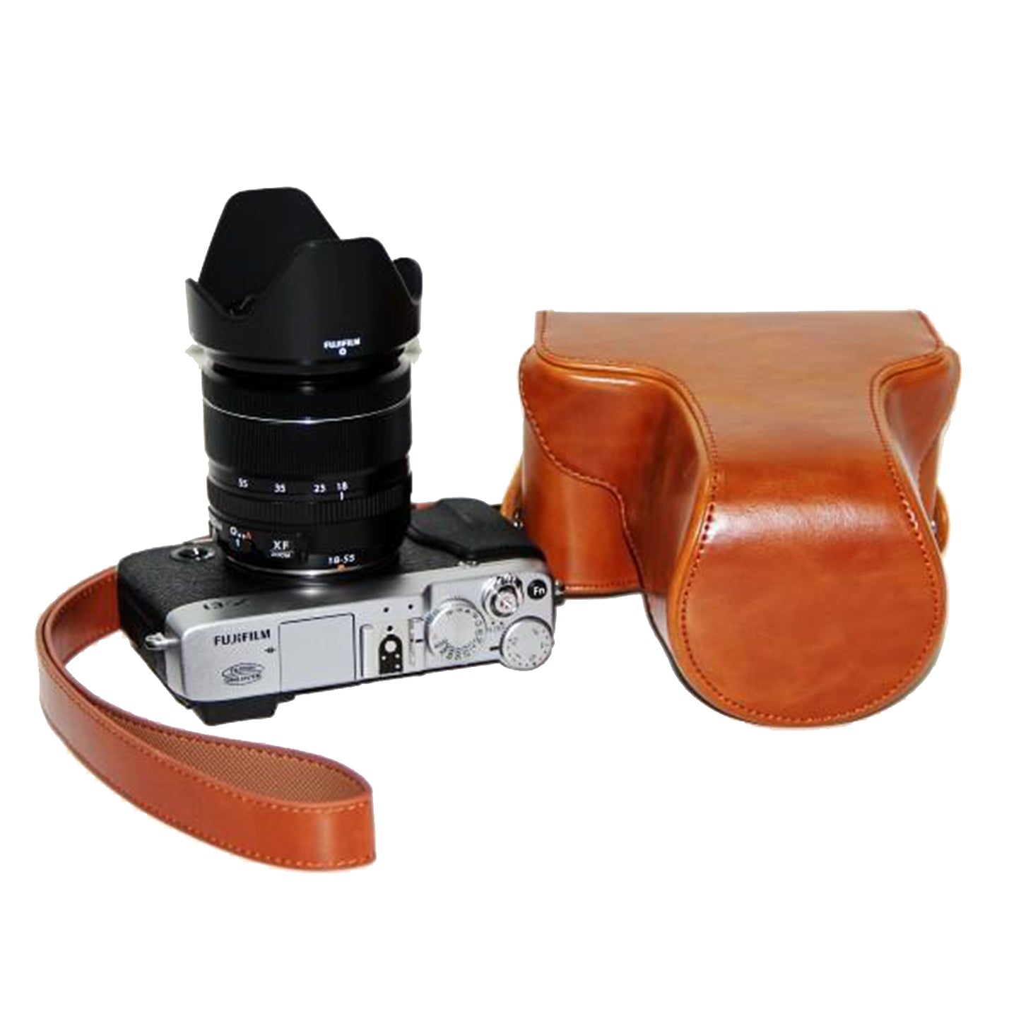 PU Leather Camera Protective Pouch with Shoulder Strap for Fujifilm X-E1/X-E2 - Brown