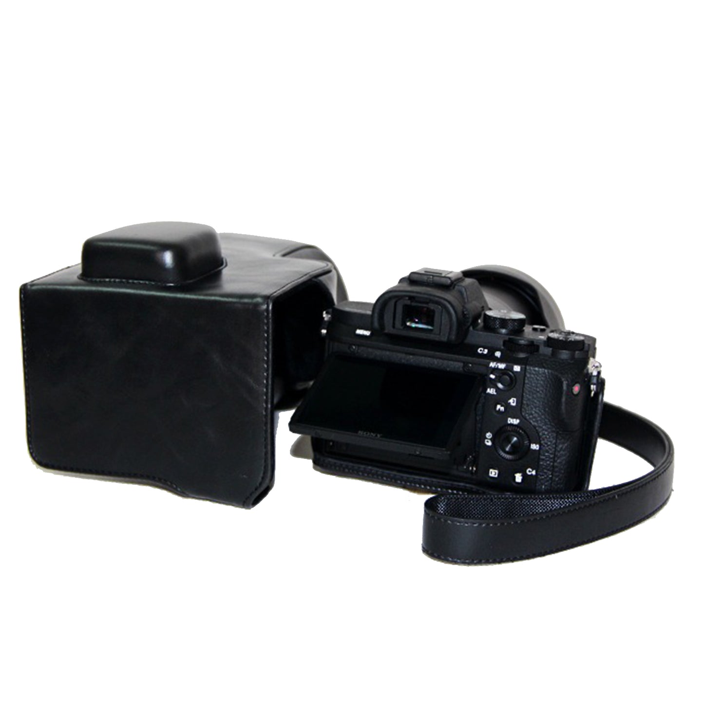 PU Leather Camera Protective Case with Shoulder Strap for Sony ILCE-7II/a7II/a7m2 - Black