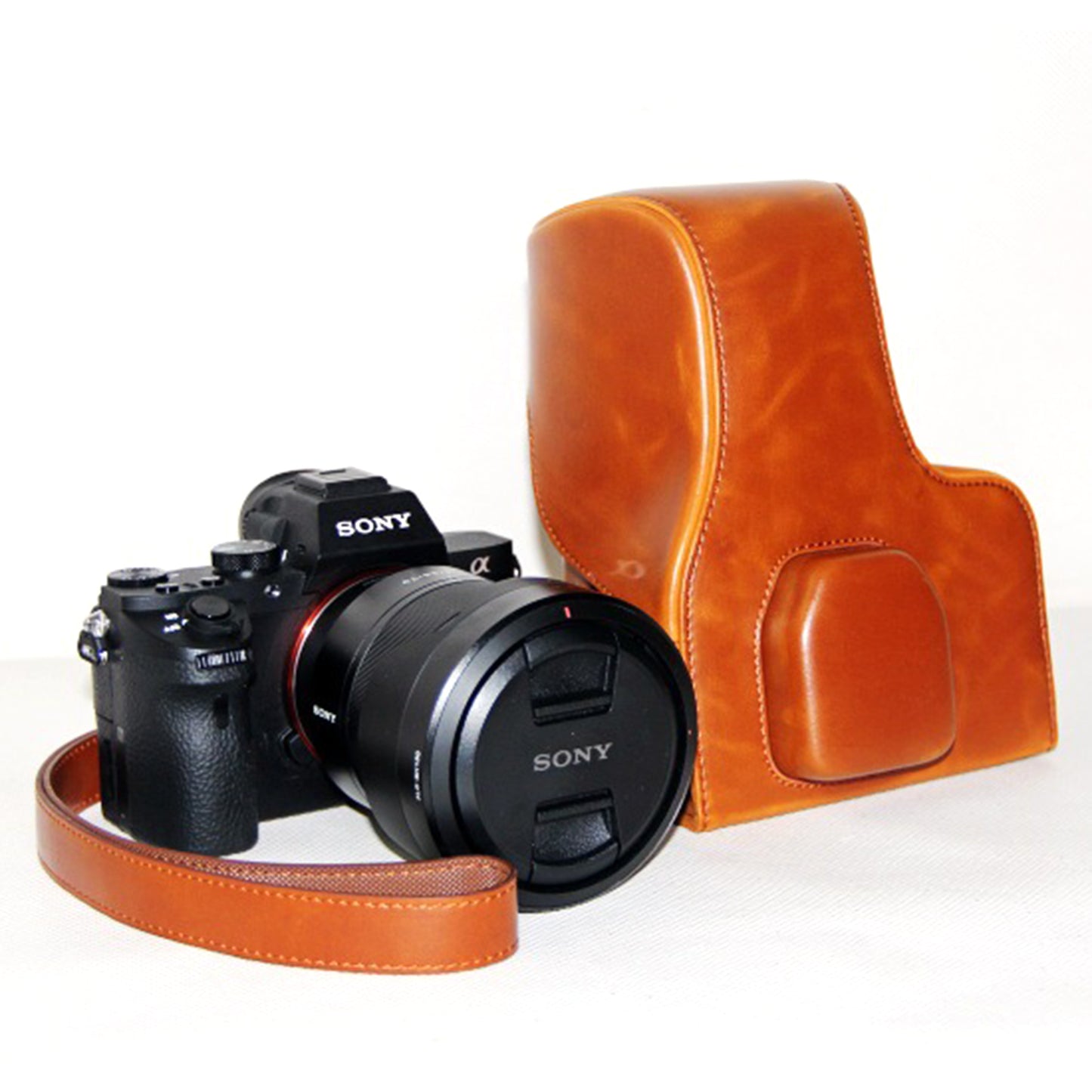 PU Leather Camera Protector Pouch + Shoulder Strap for Sony ILCE-7II/a7II/a7m2 - Brown