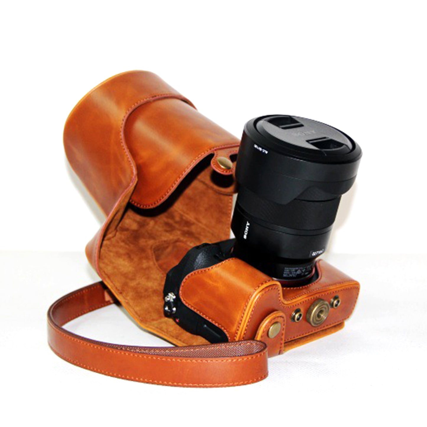 PU Leather Camera Protector Pouch + Shoulder Strap for Sony ILCE-7II/a7II/a7m2 - Brown