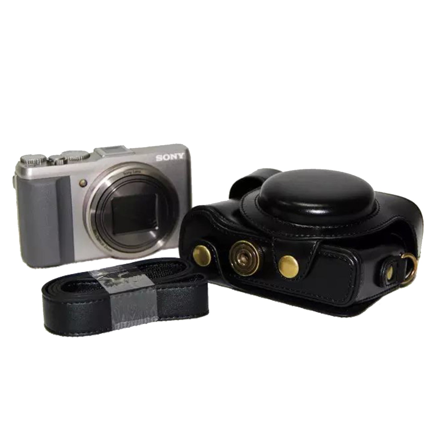 PU Leather Camera Protective Case Pouch with Shoulder Strap for Sony HX60/HX50/HX30 - Black