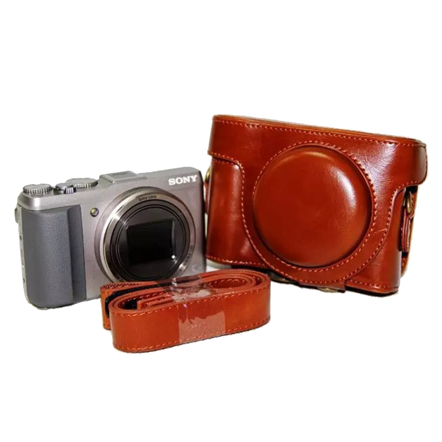 PU Leather Camera Protection Case Bag with Shoulder Strap for Sony HX60/HX50/HX30 - Brown