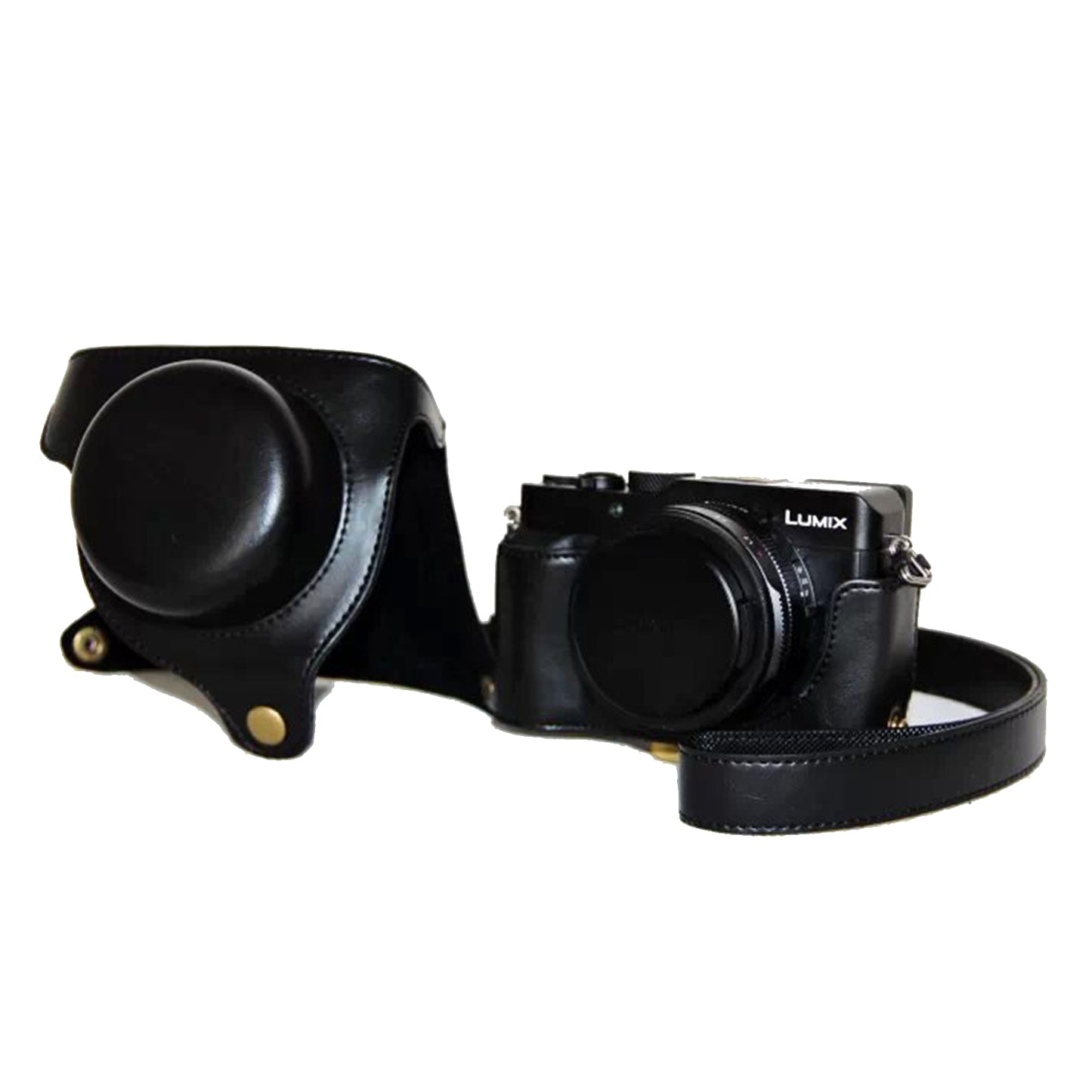 Protective Leather Camera Case Bag with Strap for Panasonic LX100 - Black