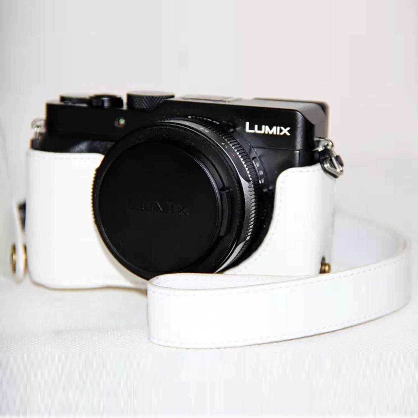 Protective Leather Camera Cover Bag with Strap for Panasonic LX100 - White