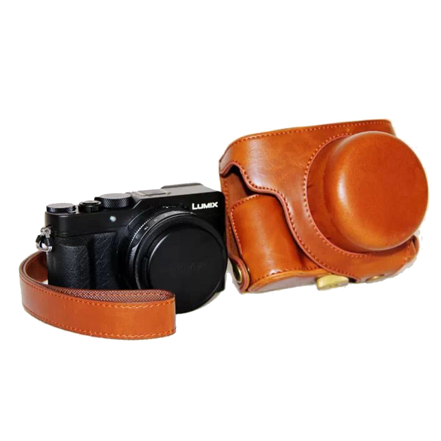 PU Leather Camera Bag Protective Cover with Strap for Panasonic LX100 - Brown