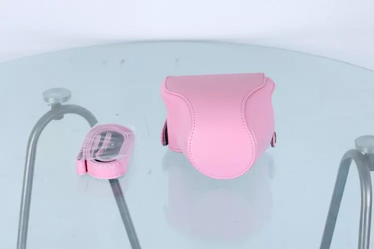 Protective Leather Camera Cover Case with Shoulder Strap for Nikon J5 with 10-30mm Lens (Taiwan Version) - Pink