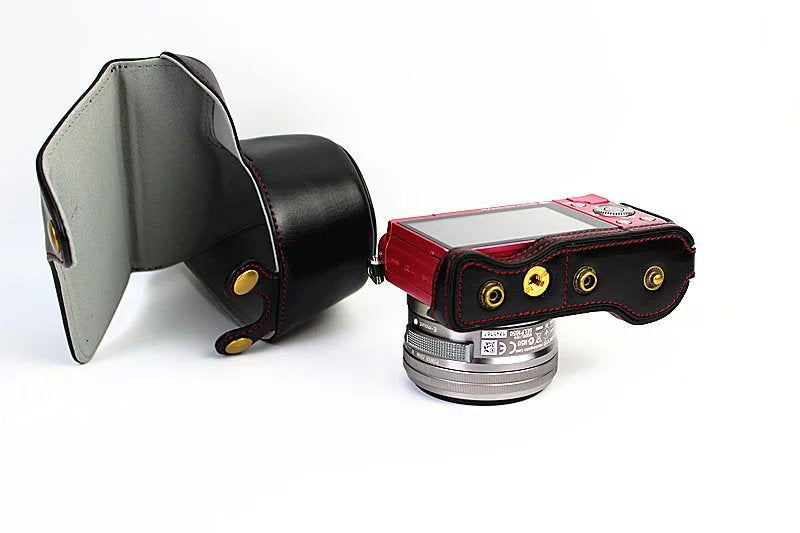 PU Leather Camera Case + Strap for Sony NEX-3N/Alpha a5000/Alpha a5100 with 16-50mm Lens - Black