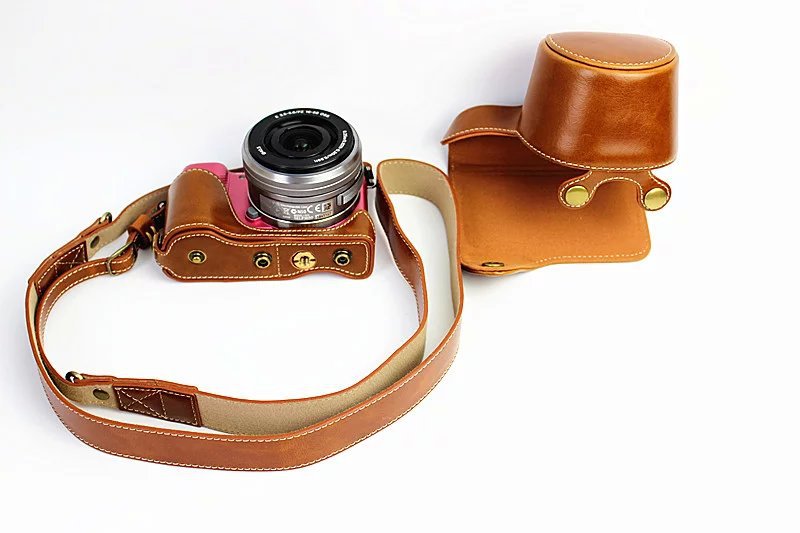 PU Leather Camera Protective Pouch + Strap for Sony NEX-3N/Alpha a5000/Alpha a5100 with 16-50mm Lens - Brown